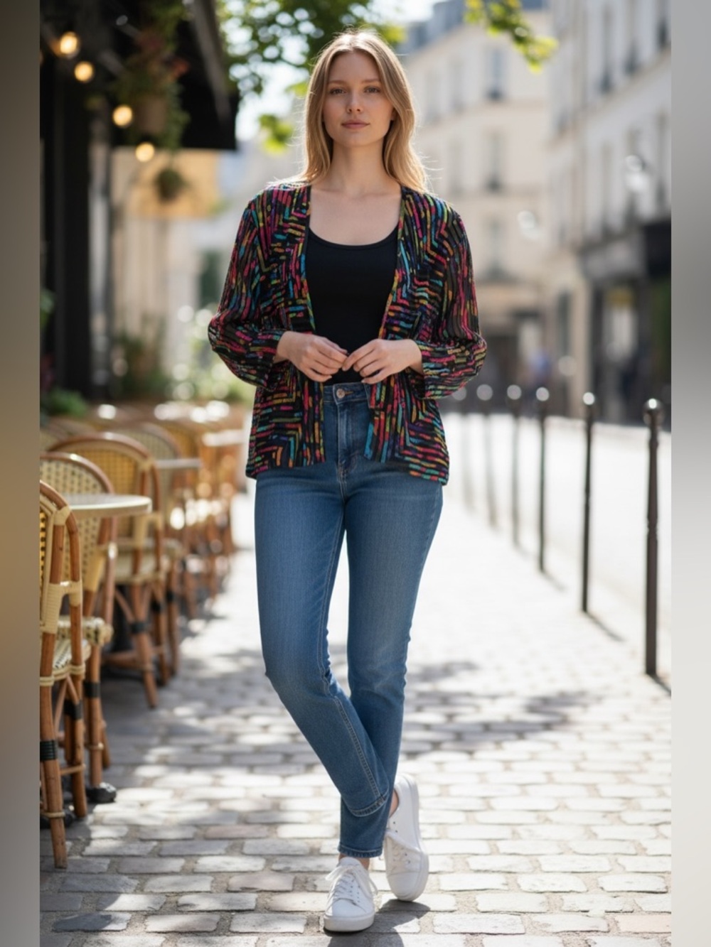 Chico’s NWT Women’s Rainbow Ribbon Embroidered Jacket In Chico’s Size 2, Large. - Picture 6 of 13